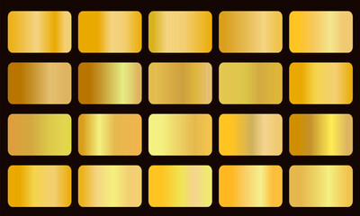 et of gold realistic metal texture seamless gradient square vector backgrounds. Yellow bright light frame, ribbon, label patterns.