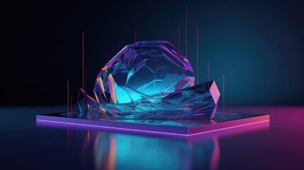 Abstract background. Minimal poster holographic reflective material, 3d rendering geometrical shapes. generative ai