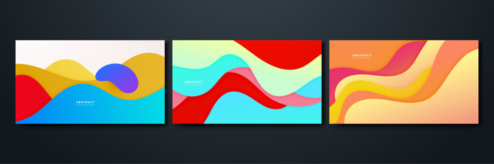 Obraz premium Set of wave abstract papercut style colorful design background
