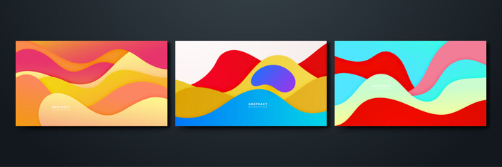 Naklejka na ściany i meble Set of wave abstract papercut style colorful design background