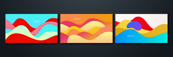 Set of wave abstract papercut style colorful design background