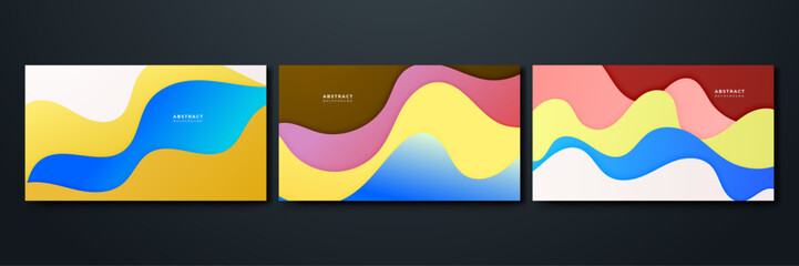 Obraz premium Set of wave abstract papercut style colorful design background