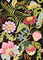 Deurstickers Fantasy flowers in retro, vintage, jacobean embroidery style. Seamless pattern, background. Vector illustration. © Elen  Lane