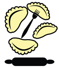 dumplings with fork and rolling pin
