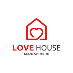 house logo design. line shape house and love concept