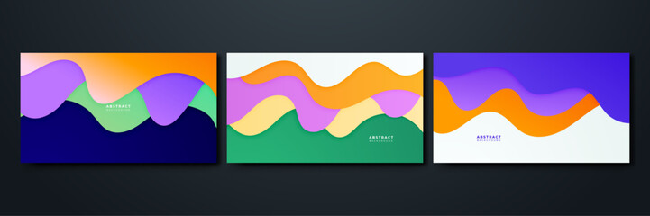 Set of wave abstract papercut style colorful design background