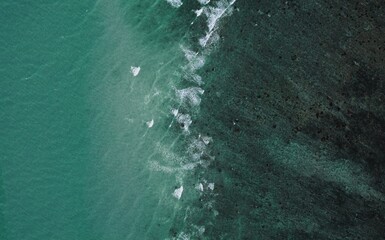 Aerial photography of the sea, waves, sea boundaries, beaches
