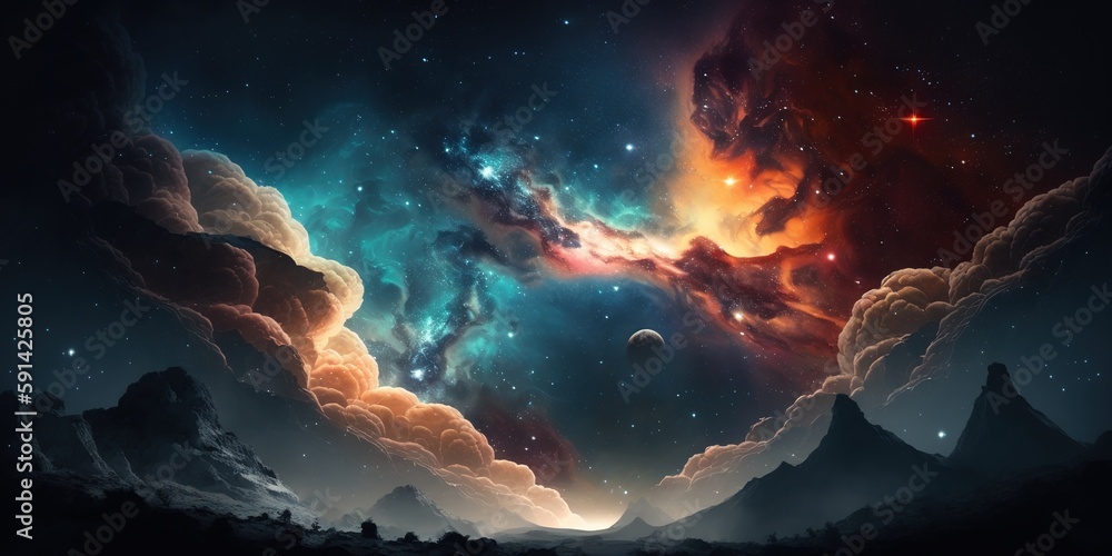 Poster nebula in the backdrop of a starry sky generative ai