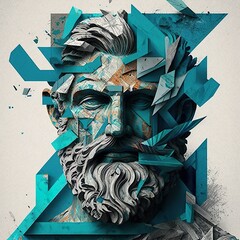 zeus, collage art by Alex Lorenzo, behance contest winner, eclectic, maximalist, mixed media, modern art, eclectic elements, fragments of paper, magazine clippings, found objects, AI genearted - obrazy, fototapety, plakaty