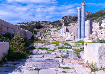 The ancient city of Knidos is one of the most important western Anatolian coastal cities. It is within the borders of Yazı Village, Datca District of Mugla Province, Turkey - 591426418