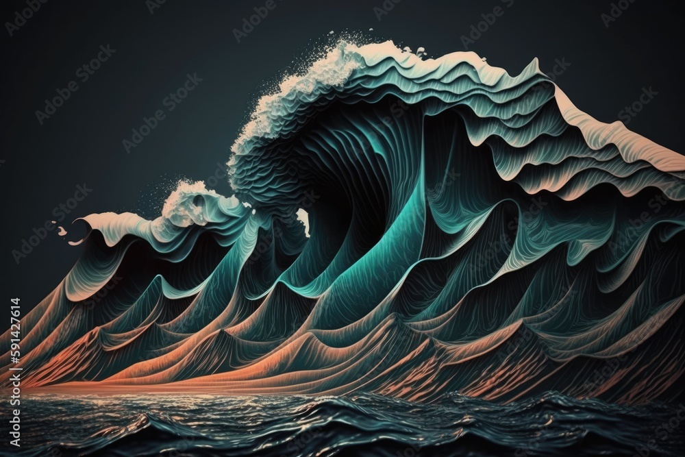 Poster massive wave crashing in the ocean. generative ai
