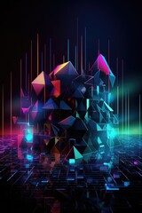 Abstract background. Minimal poster holographic reflective material, 3d rendering geometrical shapes. generative ai