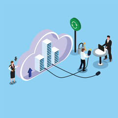Cloud computing - servers and datacenter connection network 3d isometric vector illustration concept for banner, website, landing page, ads, flyer template