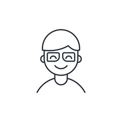 Young man with glasses. Vector linear icon isolated on white background.