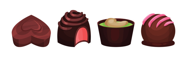 Assorted Chocolate Sweets or Chocolate Praline with Filling Vector Set