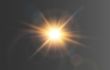 Vector flash light effect. Glow light effect, bright sun or spotlight beams. Decor element isolated on dark background.