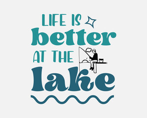 Life Is Better At The Lake Summer quote retro colorful typographic art on white background