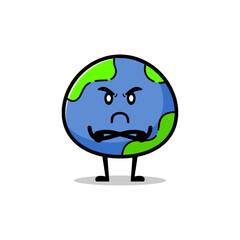 cute angry earth vector mascot. globe earth smiling funny mascot.