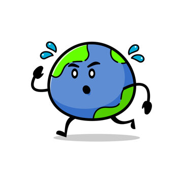 running cute earth mascot. globe earth smiling funny mascot illustration.
