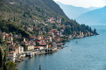 Fototapeta na wymiar scenic view to Argegno at lake Como in Italy
