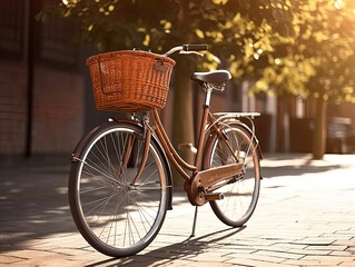 Fototapeta na wymiar vintage bicycle with basket standing in an alleyway - generative ai
