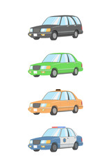 Cars of different services, police, taxi, hearse, ordinary car