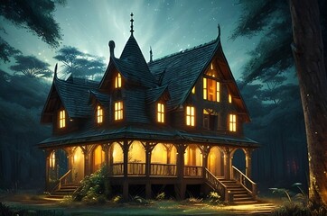 haunted house in the woods, Generative AI