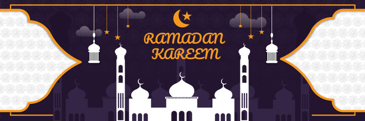 Ramadan theme mosque illustration banner