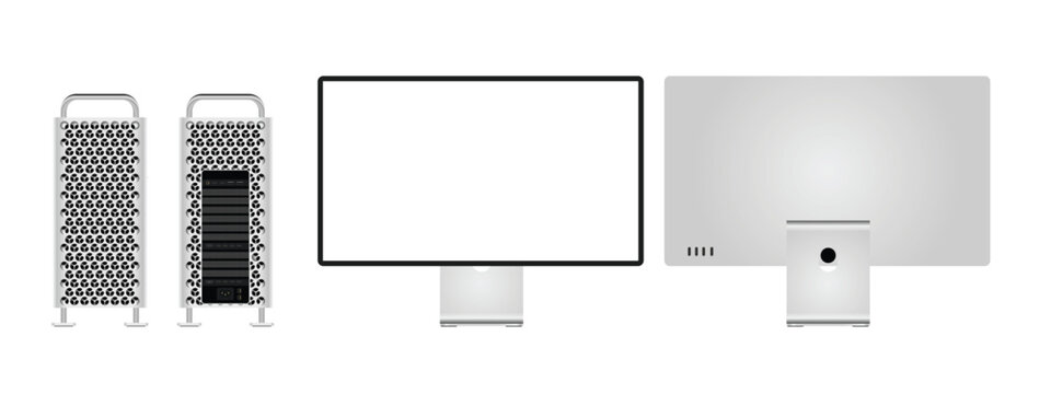 Modern and professional computer with display on white background. High Quality Realistic Vector Image.