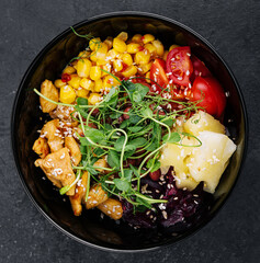 chicken, beetroot, corn and tomato salad