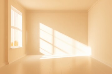 empty room with window, minimalistic beige room with sunlight in the window. Generative AI.