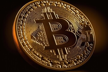 shiny Bitcoin on a dark background. Generative AI