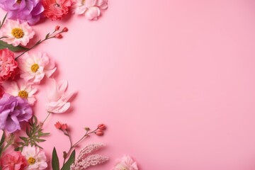 Naklejka na ściany i meble pink flower border on pink background Generative AI