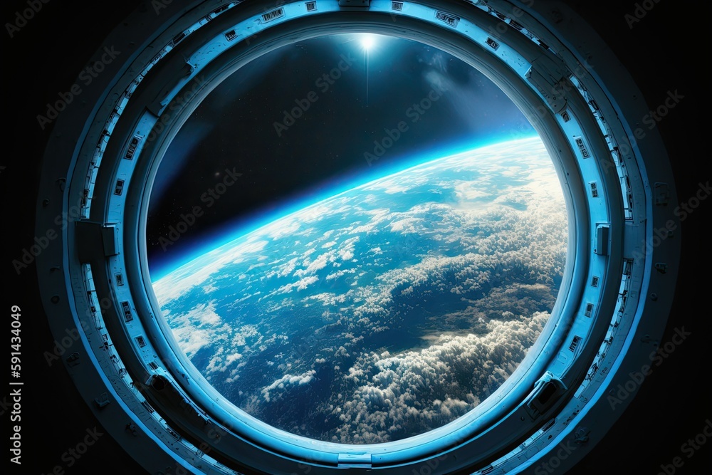 Wall mural the earth as seen through a window with a view of space. generative ai