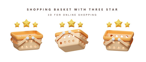 3d Set of quality guarantee for shopping online concept. icon isolated on white background. 3d rendering illustration. Clipping path.