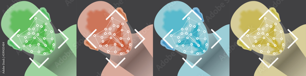 Poster biometric face recognition and verification scan, identification scanning system. high technology de