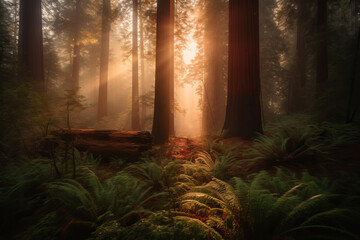 Sunset views in the Redwood Forest, Redwoods National & State Parks California