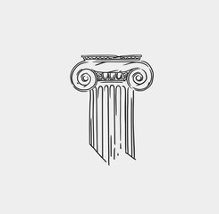 Hand drawn vector abstract outline,graphic,line greek ancient sculpture statue line art modern drawing set.Antique classic column in trendy bohemian style,outline design concept.Antique statue logo. - 591436042