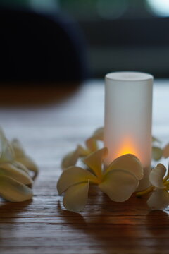 candle on a table