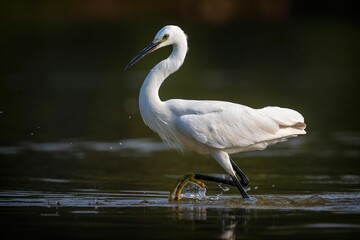 Close-up of a little egret (Egretta garzetta) walking in a pond
