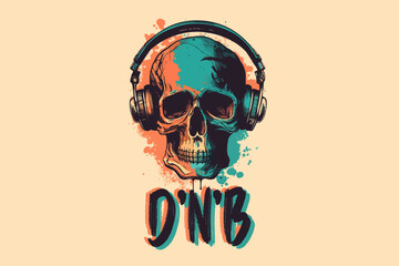 dj skull in headphones listening music