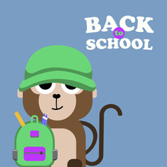 Monkey  Character with Bag School and message Back to School	
