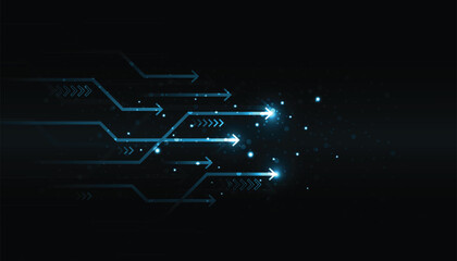 Abstract technology and digital arrows up to goal on blue dark background. rate of return investment chart vision for financial. growth business concept. vector illustration.