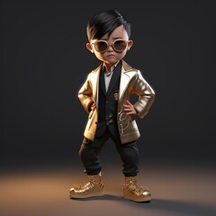 Naklejka premium Handsome Chinese cutie boy dressed in costume, great design for all purposes. Realistic business character. Fashion Concept. Fashion business child poster. Creative kids design. Concept of doubt.