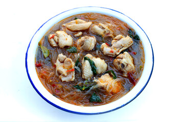 Spicy chicken soup with vermicelli or glass noodle