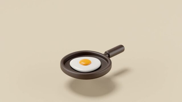 3d loop animation of fried egg on the frying pan.