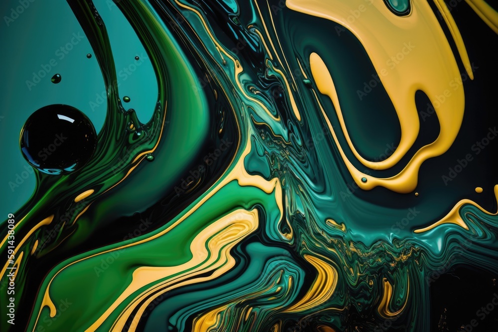 Poster close up view of a colorful abstract painting with fluid texture. generative ai
