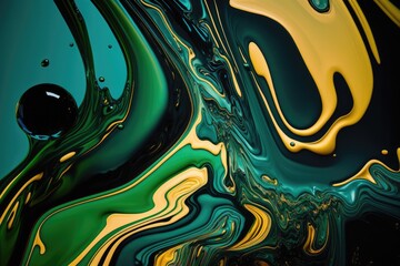 close up view of a colorful abstract painting with fluid texture. Generative AI