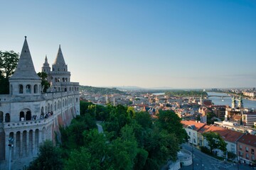 Fototapeta na wymiar Fisherman's Bastion overlooking at the beautiful city of Budapest, Hungary