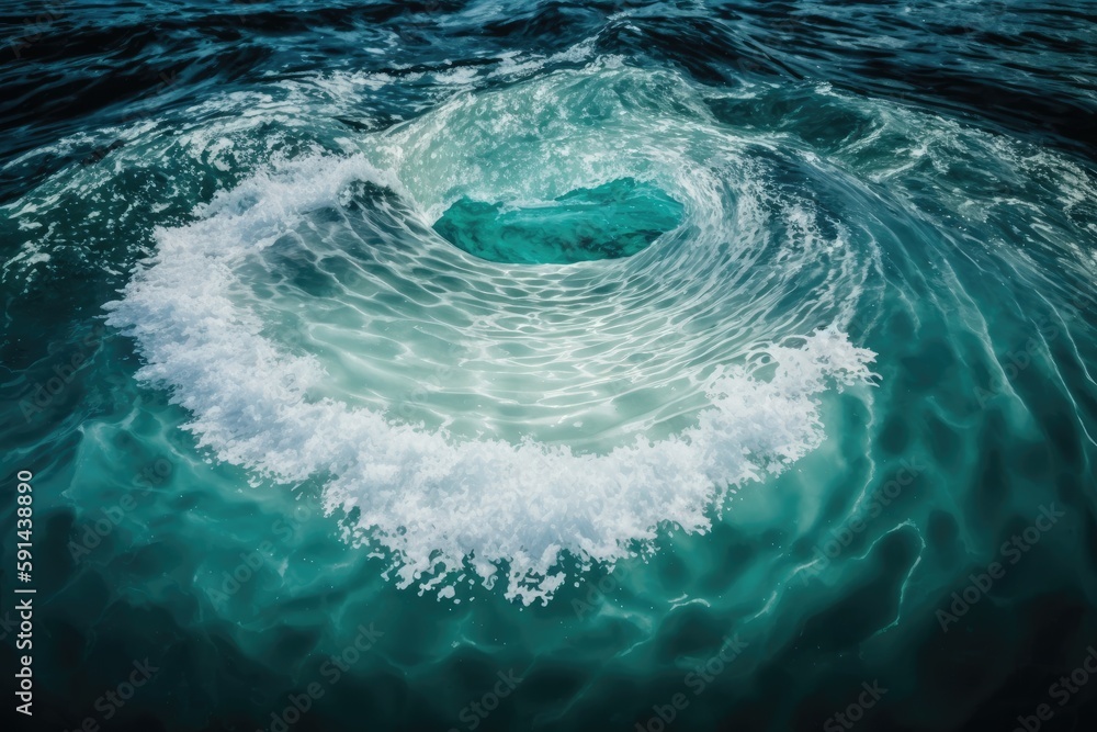 Poster an ocean wave with a unique feature - a hole in the middle. generative ai